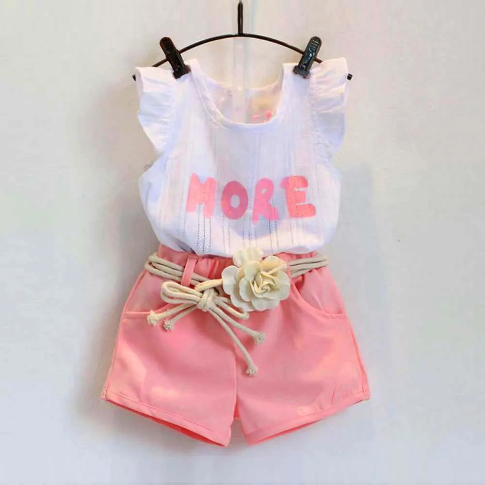 

Baby Clothing Set Toddler Kids Baby Girls Print Girls Lotus Leaf Sleeveless Top +Pink Hemp Flower Shorts Vetement Enfant Fille