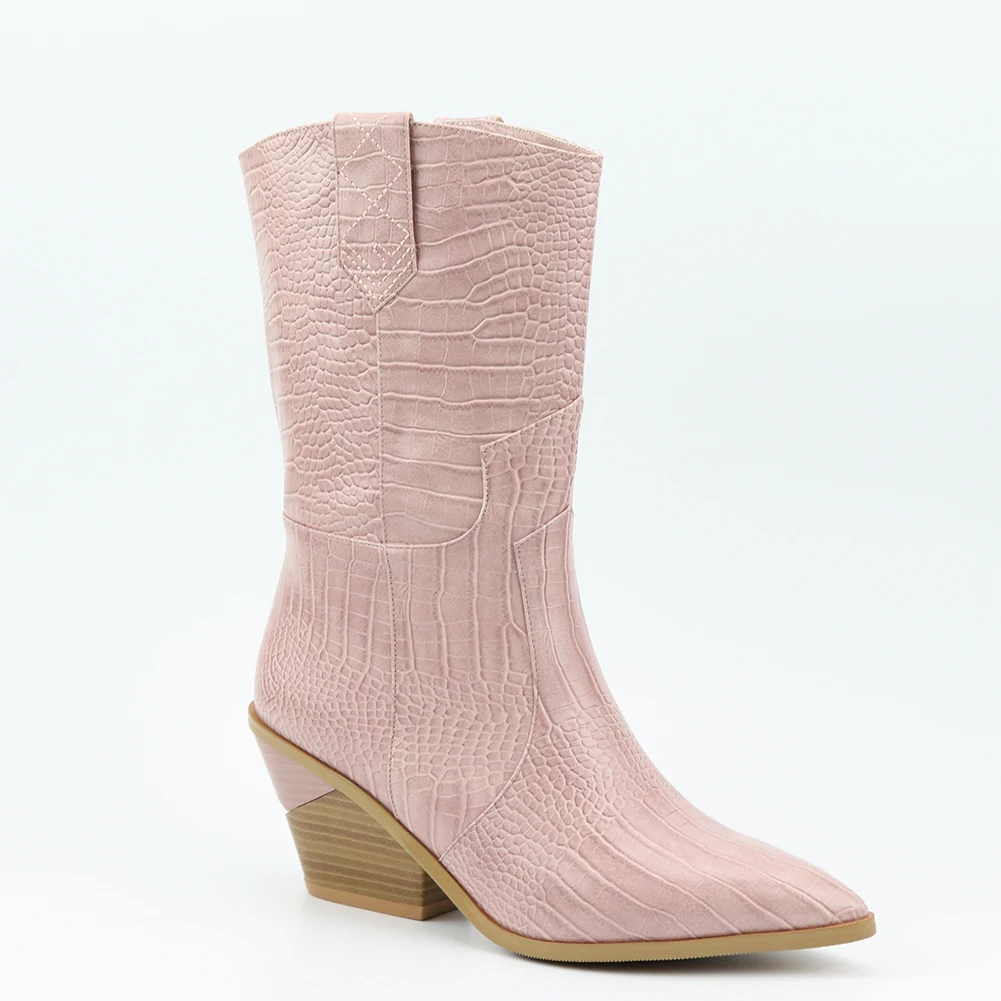 Сезон осень-зима; удобные сапоги до середины икры на массивном каблуке размера плюс 33-46; женская обувь; ковбойские сапоги без застежки; женская обувь - Цвет: pink no fur