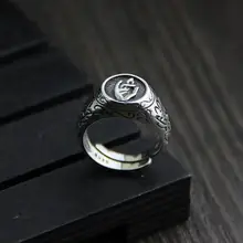 Ручной работы 925 серебряной головой Будды браслет-Кольцо из стерлингового серебра Символ Лотоса, мужское кольцо из чистого серебра, символа буддийские кольцо