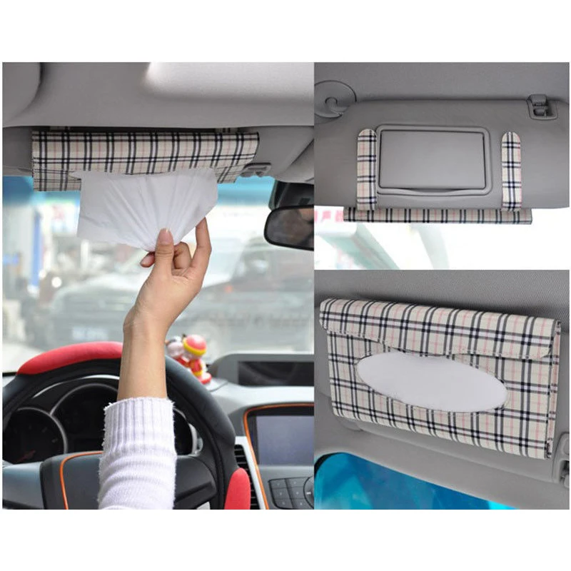 Car Sun Visor Car Tissue Box Case Container Towel PU Leather Home