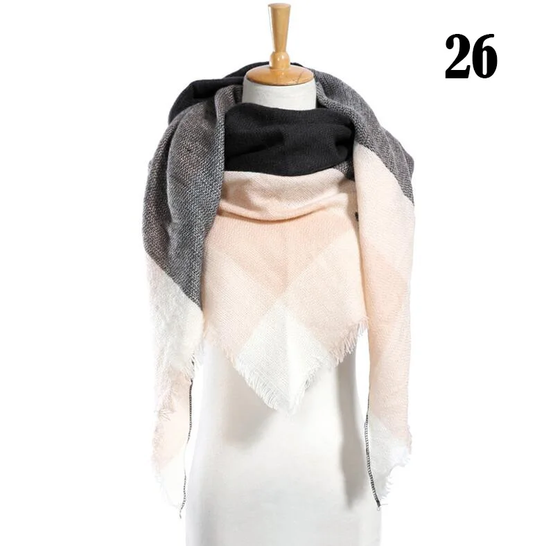 Женский зимний шарф Классический клетчатый шарф женский теплый мягкий кашемировый шарф массивное большое одеяло обертывание шаль треугольные шарфы - Цвет: 26C