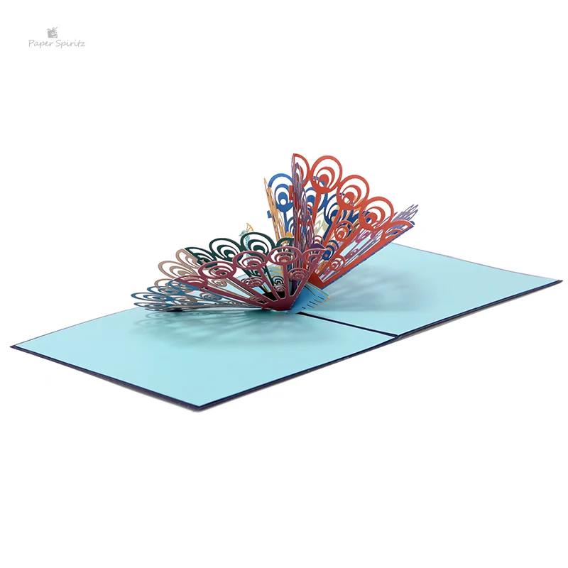  PAPER SPIRITZ Peacock Cards 3D laser Cut Paper Pop Up Card with Envelope Thanks Invitations Congrat - 32897792864