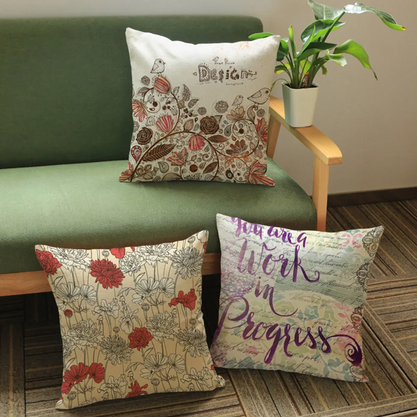 

Flower Birds Cushion Cover Case Vintage Pillow Cover High Quality Scandinavian Decoration Floral Pattern Sofa Pillowcase 45*45cm
