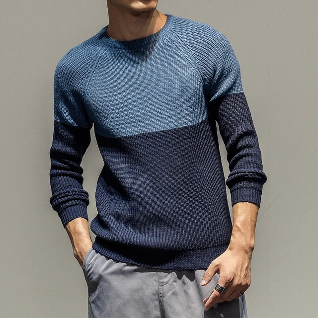 Retro Fashion Men Round Neck Collar Sleeve Cuffs Head Fight Color Sweater Slim Winter Knitting Man Retro Fashion Men Round Neck Collar Sleeve Cuffs Head Fight Color Sweater Slim Winter Knitting Man