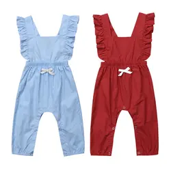 Милые детские комбинезоны Одежда для новорожденных девочек малышей оборками комбинезон без рукавов хлопчатобумажный детский комбинезон