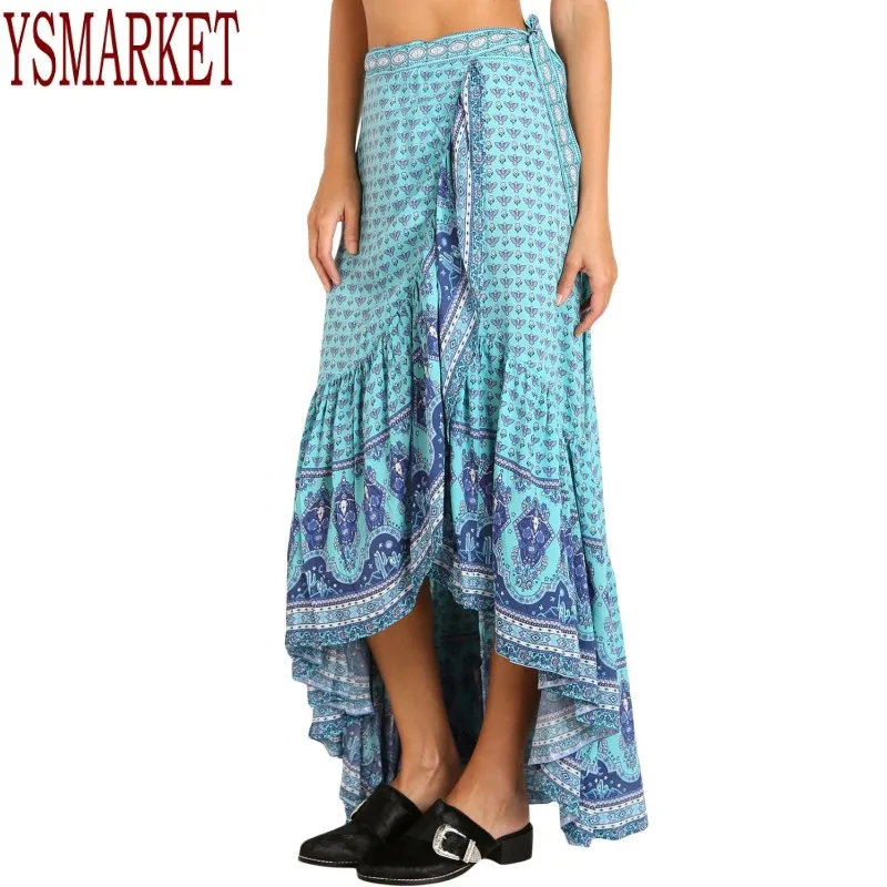 YSMARKET Sexy Ruffles Dresses Beach Woman Blue Gypsy Style Print Ladies ysmarket-sexy-ruffles-dresses-beach-woman-blue-gypsy-style-print-ladies