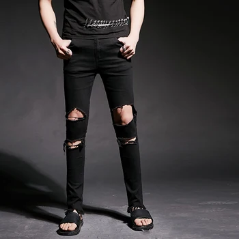 

New 2019 Designer Black Skinny Ripped Stretch Slim Hip Hop Swag Man Casual Jeans