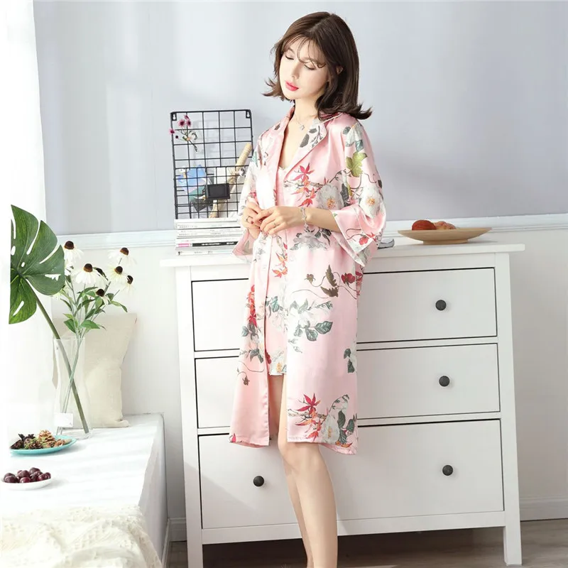 Yuzhenli New Summer Long Sleeve Printing Robes and Gowns Sets Women