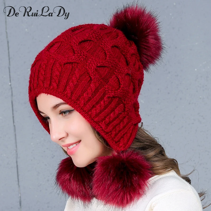 DeRuiLaDy Fashion Pom Pom Hat For Women Grils Skullies