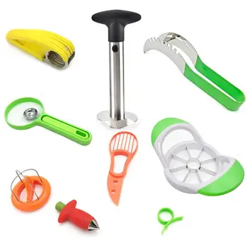 

Kitchen Fruit Tools Set 9 Pack Fruit Slicer Peeler, Avocado Knife Watermelon Banana Apple Slicer, Pineapple Strawberry Corer