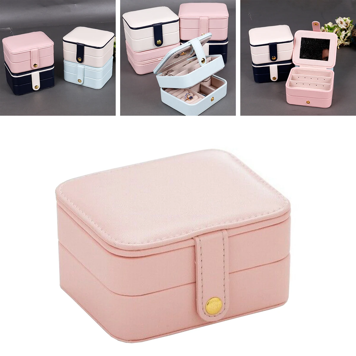 

Portable Double layer Jewelry Box Zipper Leather Storage Organizer Jewelry Holder Packaging Display Travel Jewelry Case forWomen