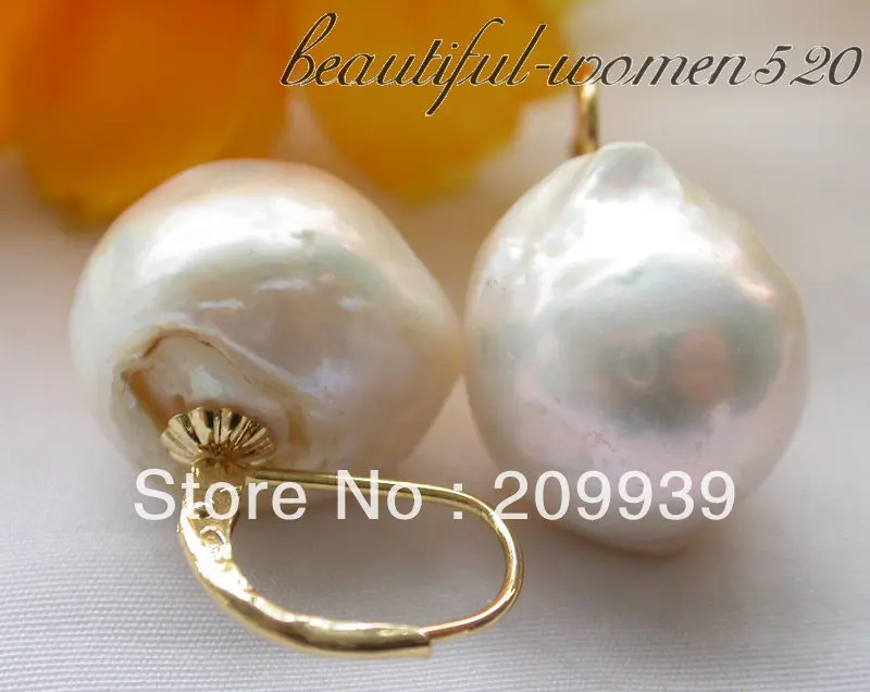 

Hot selling> hj 004 Real baroque white keshi reborn pearl earring 5.2 -Bride jewelry free shipping