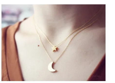 

New Fashion Double Layer Necklace Moon Stars Short statement necklaces&Pendants For Women Gift N116