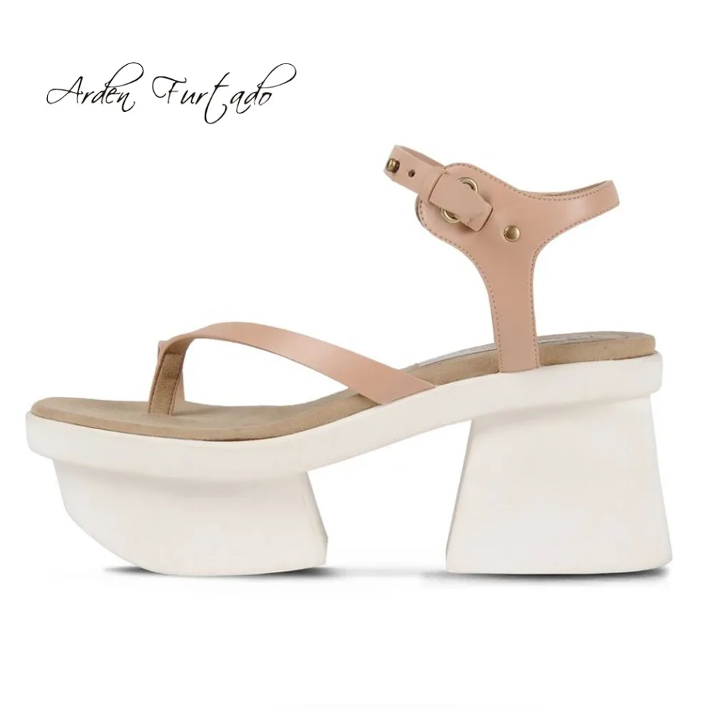 Arden Furtado summer chunky heels strange style genuine leather flip-flops platform party shoes fashion ladies sandals 8cm