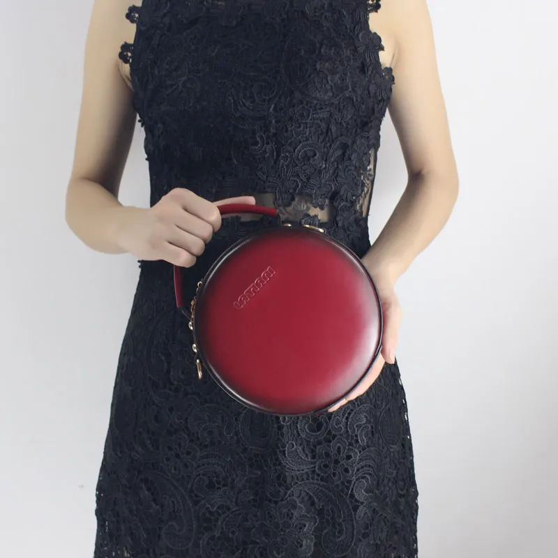 Модная мини-женская сумка из натуральной кожи, новинка, сумка через плечо, маленькая сумка-мессенджер, круглая Сумка-слинг - Цвет: wine red