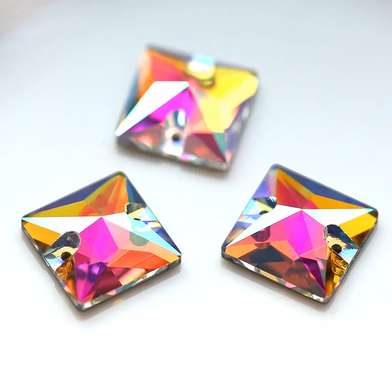  QIAO AAAAA Quality All Sizes Square Sew On Rhinestones Crystal AB Flatback Glass Sewing Crystal Bea - 32854243650