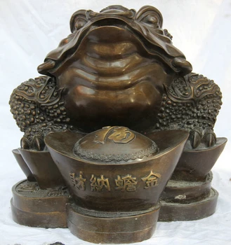 

USPS to USA S2338 24" Chinese Bronze Folk Wealth Money Coin Golden Toad Spittor sculpture Statue