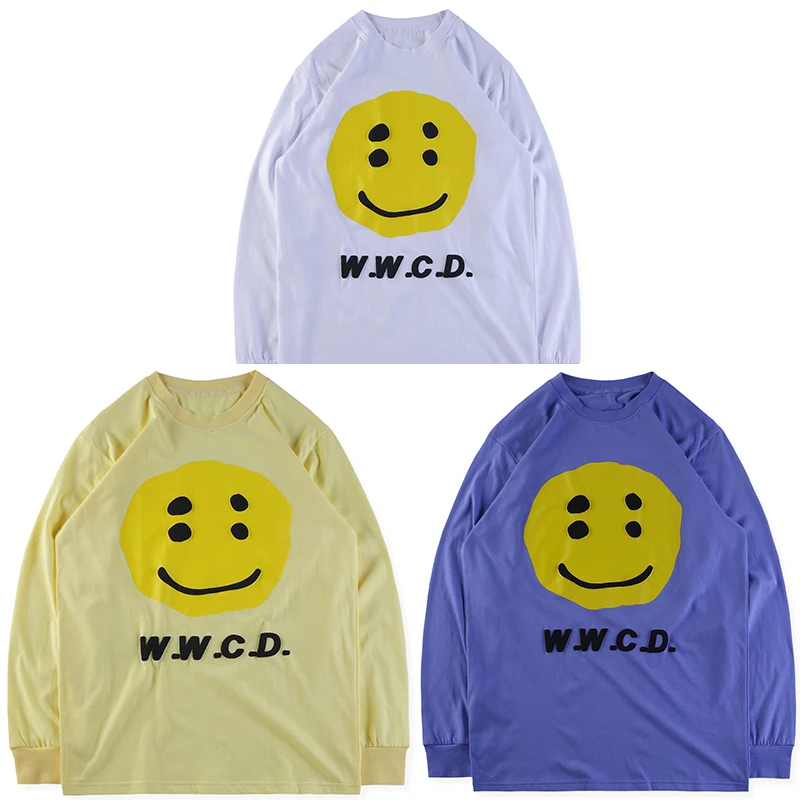 

W.W.C.D.Hip Hop Yellow Smiley Face Black Letter Printed Sweatshirts ASAP ROCKY CPFM Stereoscopic W.W.C.D.Men Sweatshirt Kanye