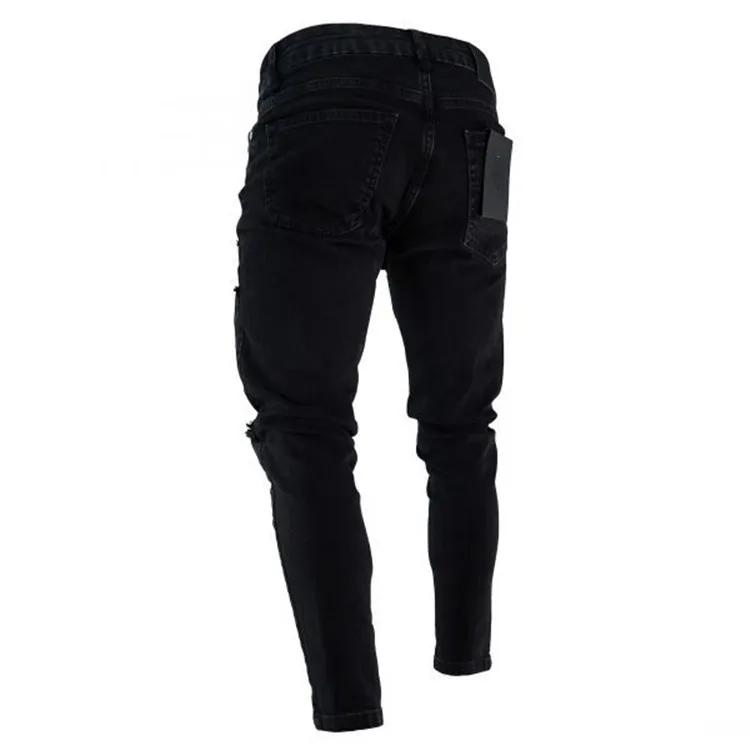 Высокое качество Новые мужские уличные хип-хоп Эластичные Обтягивающие джинсы морщин в колене байкерские брюки до бедра на молнии мужские рваные дизайн