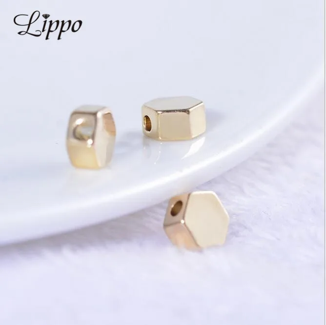 

20pcs Pure Gold Color Hexagon Spacer Bead 6mm Beads Mini Bracelet Findings
