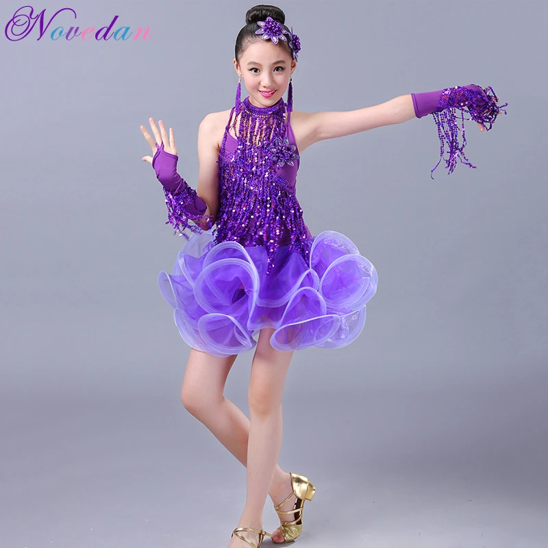 Children Girls Sequin Latin Dance Dress Ballroom Costume Competition Dancewear Children Girls Sequin Latin Dance Dress Ballroom Costume Competition Dancewear