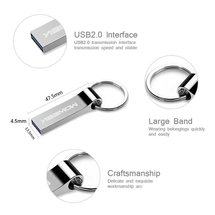 Moweek металлический usb флэш-накопитель 64 ГБ флеш-накопитель реальная емкость 4 ГБ 8 ГБ 16 ГБ 32 ГБ цоколь usb карта памяти брелок U диск для подарка