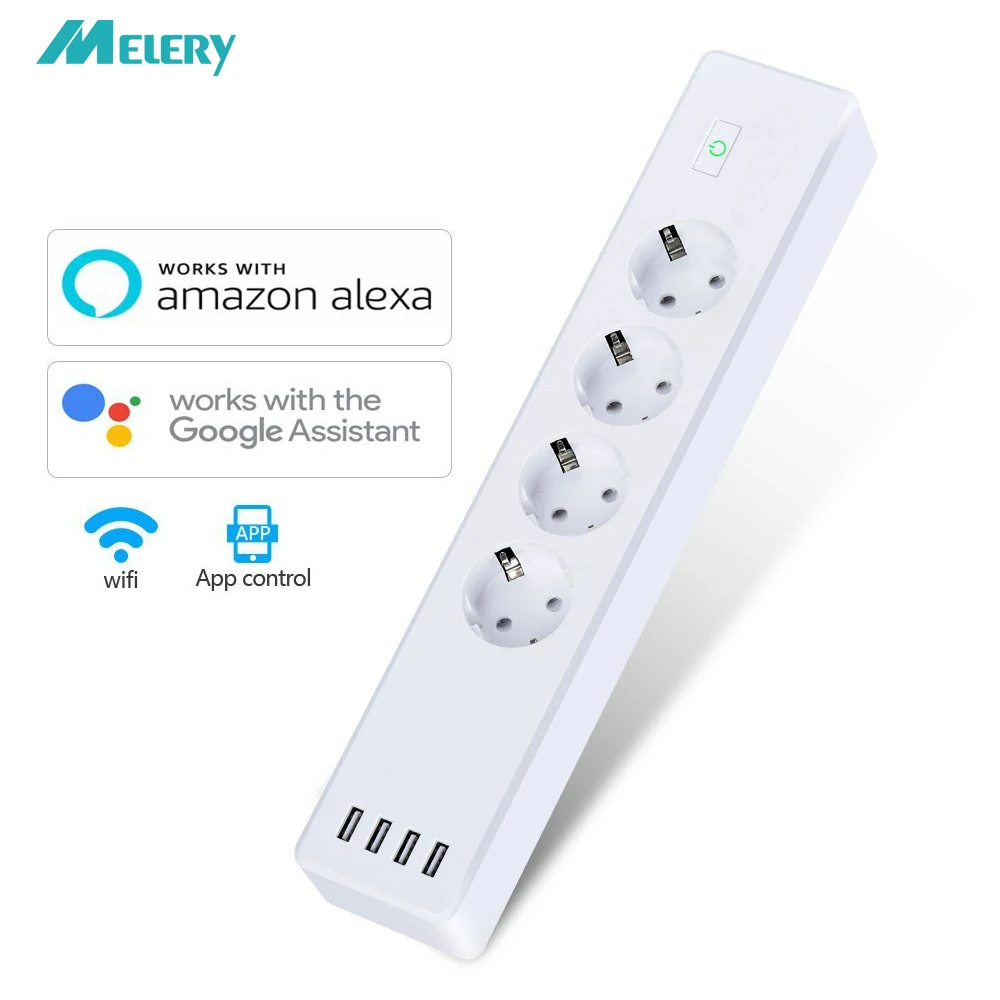 Продажа Wi Fi Smart мощность полосы стабилизатор напряжения 4 розетка стандарта евроcоюза с USB порты и разъёмы приложение голос управление работать Alexa, ...
