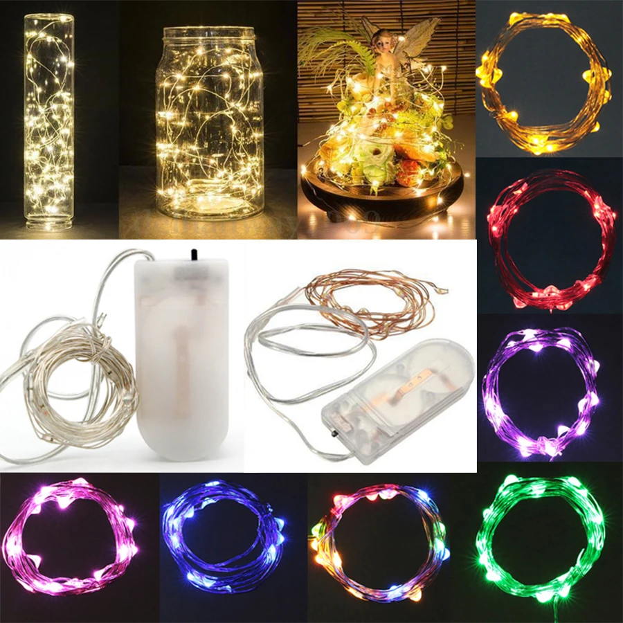 

2M LED Copper Wire Fairy LED Strip String Lights 20LEDs Switch For Outdoor Garden ChristmasTree Wedding Party Decoration