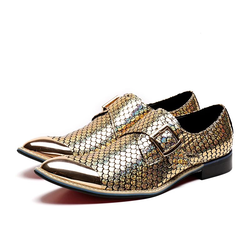 Correa Hombres Bella Negocios Italiano Zapatos Monje Oxfords Vestido Oro Glitter Pisos Christia Boda 1O5TnqvxOd