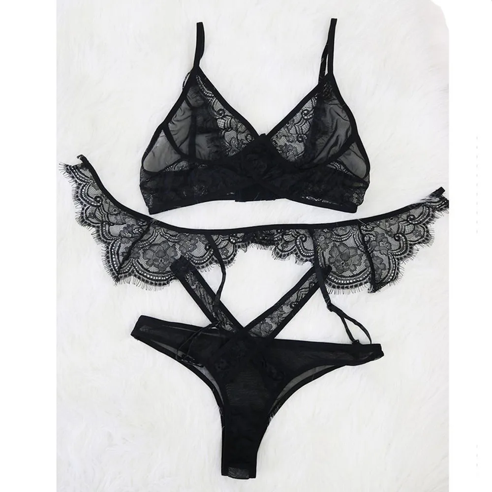 Sexy Lingerie Bra Sets Plus Size Women Translucent Wirefree Lace