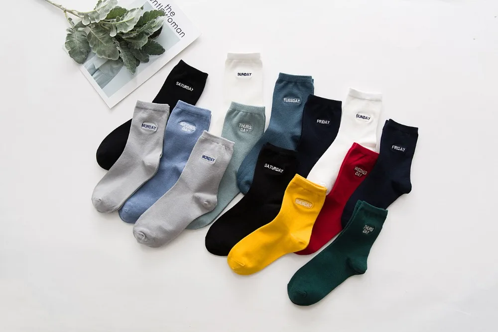 

7 pairs/Lot Women Men Cotton Fashionable Spring Winter Embroidery Lovers Bag Short Crew Socks Casual Japanese Style