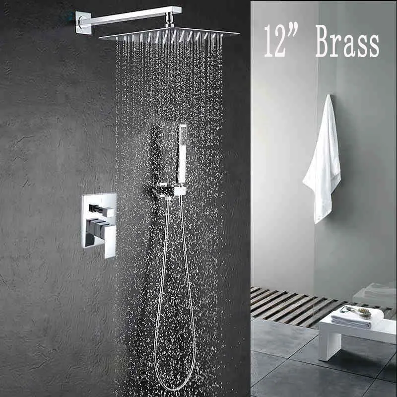 

Wall Mount Shower Faucet Set 12" Rainfall Shower Head with Handheld Shower Chrome Polished