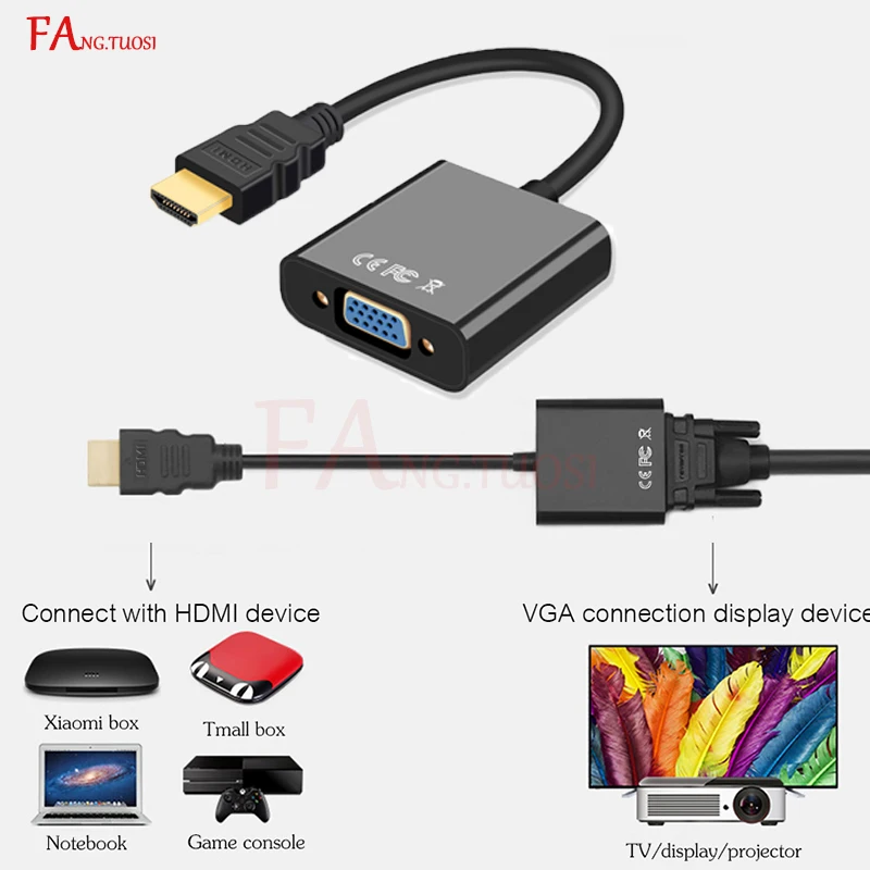 

FANGTUOSI HDMI to VGA Adapter Converter Cable 1080P Digital to Analog HDMI Male to Female Converter for PC Laptop Tablet PC TV