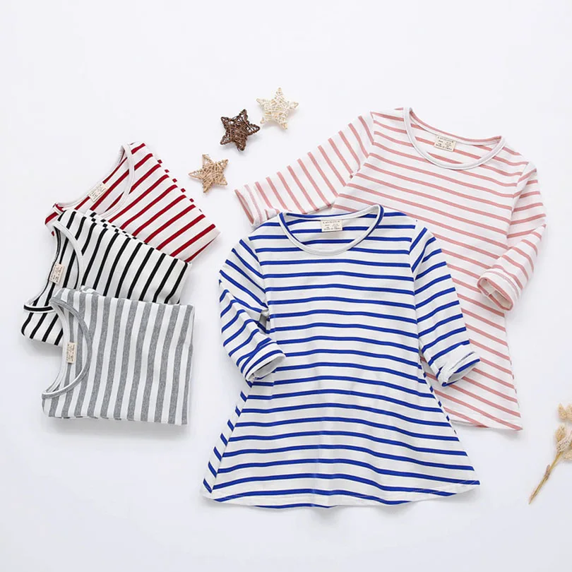 

Cotton Baby Girl Dresses Long Sleeve Stripe Princess Dress Bow-knot O-neck Casual Kids Pleated Dresses Base Spring Fall 1-5y
