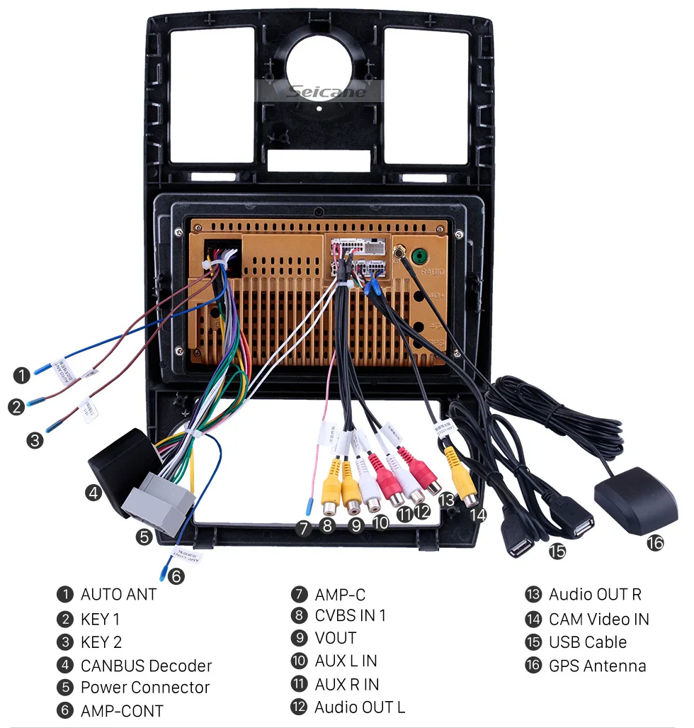 Sale Seicane Android 8.1 2din Car GPS Head Unit Player For Chrysler Aspen 300C 2004 2005 2006 2007 2008 Quad-core Support OBD2 WiFi 16