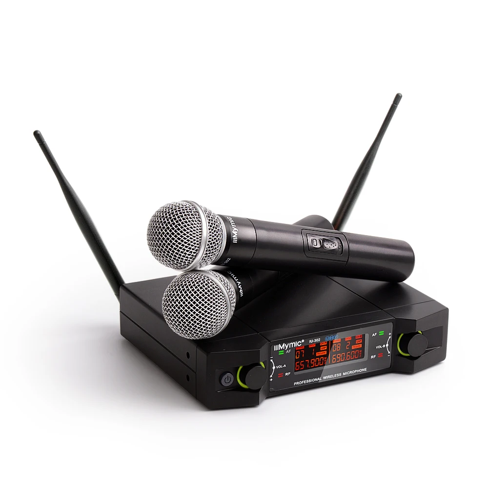 

IU-302 UHF 600-700MHz Dual Channel(Single frequency) 2 Handheld Mic Transmitter Professional Wireless Microphone System