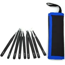 Geoeon 9 шт./лот антистатические ESD нержавеющая сталь пинцет промышленные прецизионные изогнутые прямые пинцеты Инструменты для ремонта A45