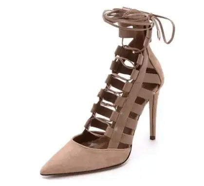 

Fashion high heel lace-up sandals for women Black/white/pink pointed toe super high thin heel snadals for ladies High heels