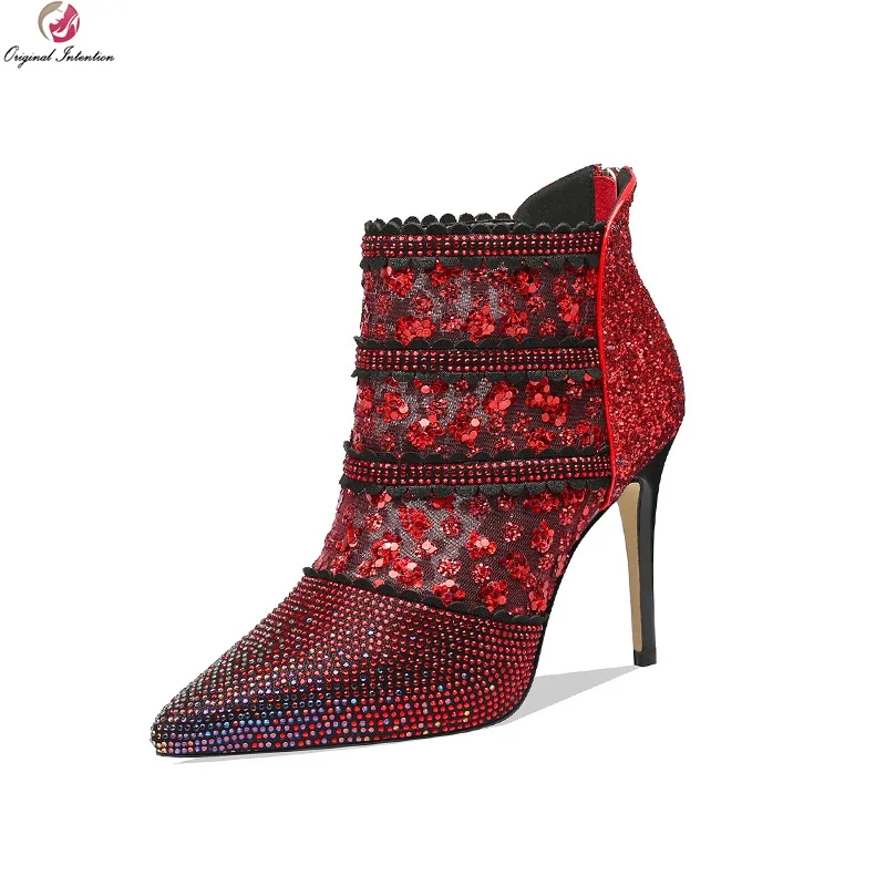 Original Intention Super Fashion Women Ankle Boots Shinny Rhinestones ...