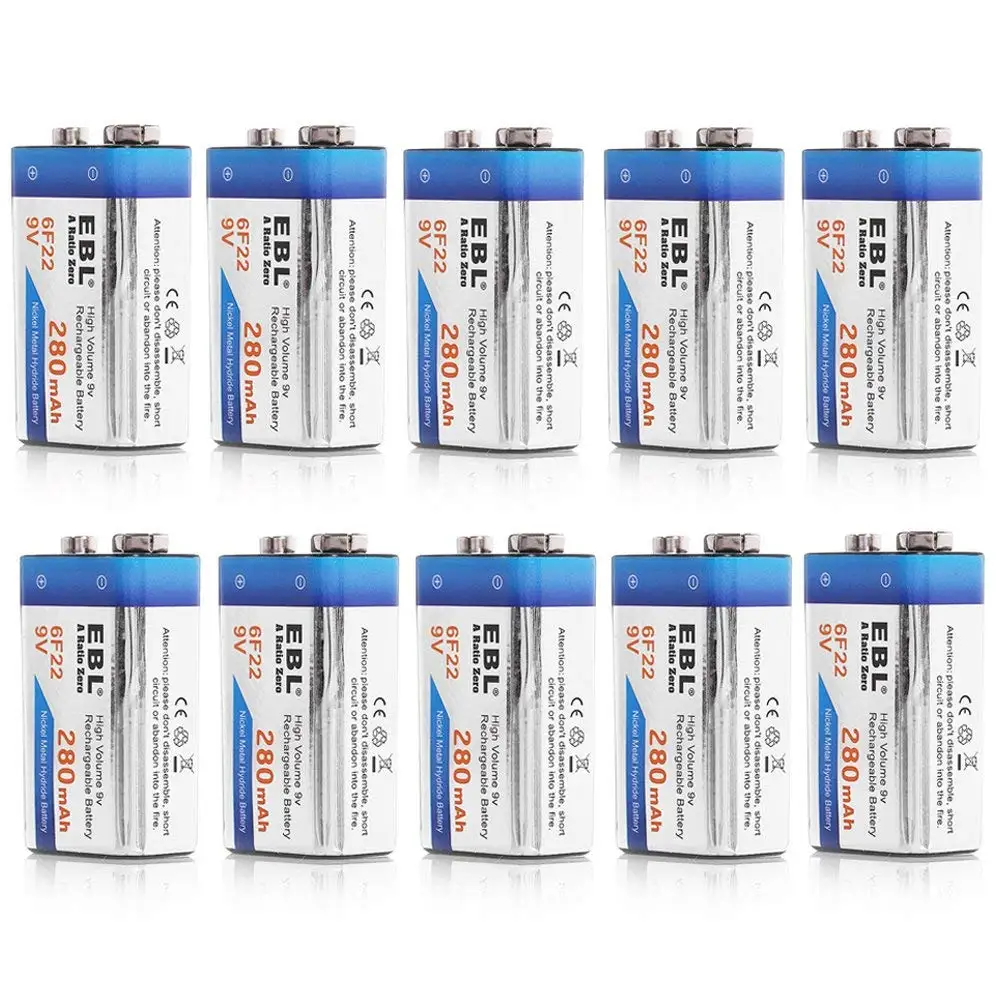 Prix EBL 9 V Rechargeable Batteries Ni MH 280 mAh, 10 Compte