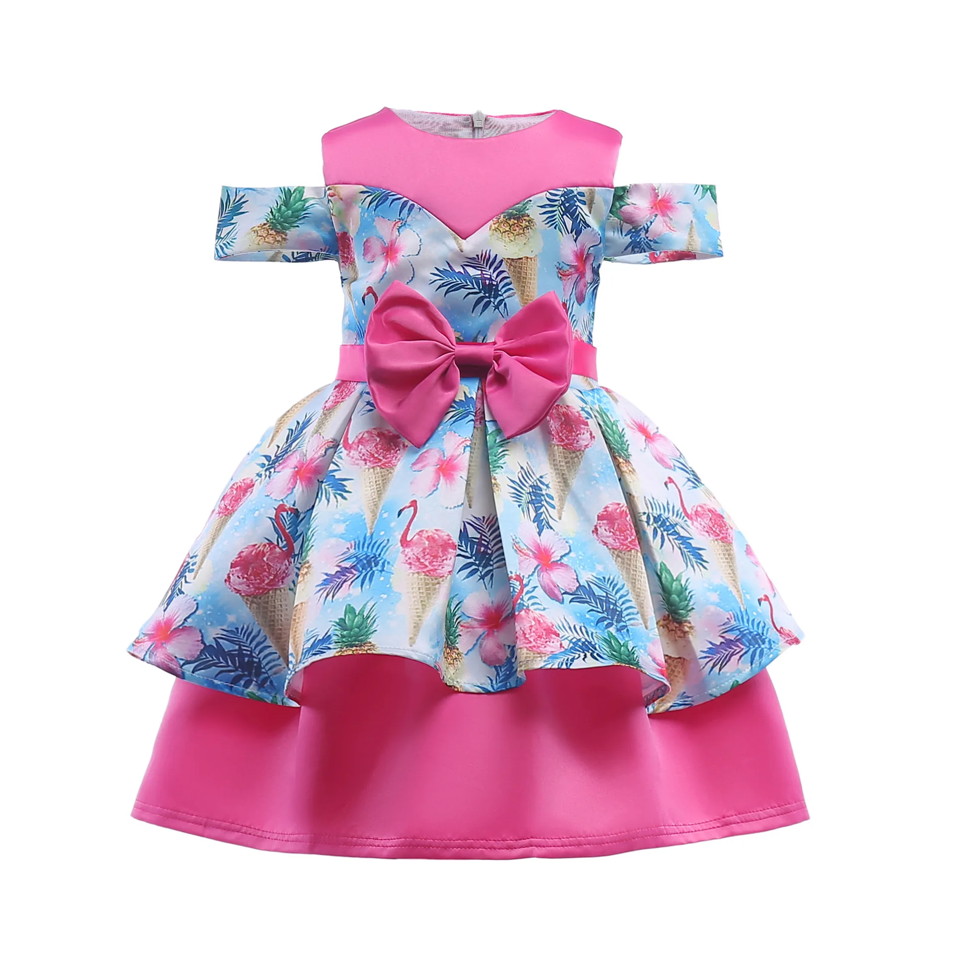 

Kids Dresses for Girls Elegant Eveving Party Costume with Bow Satin Dress Cute