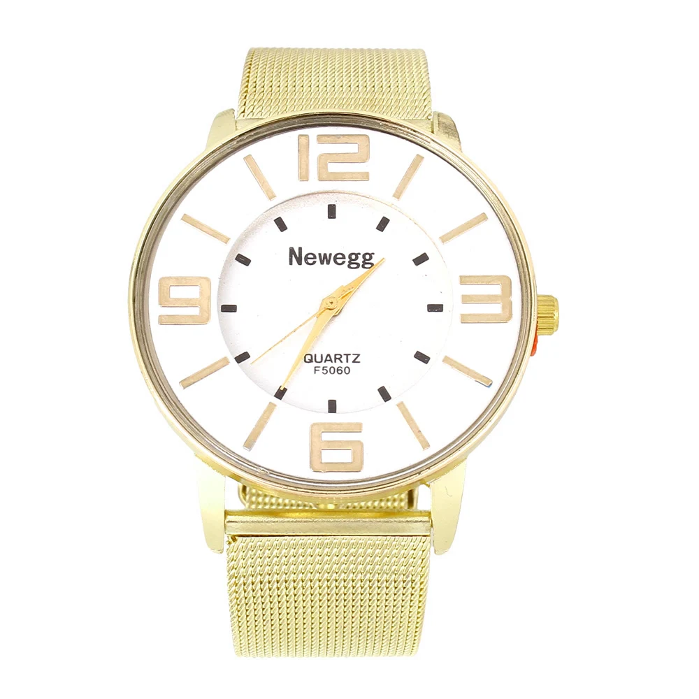 

Flat Round quartz women wristwatch gold business clock large white dial stainless steel watches hot sale elegant lady watch 2018