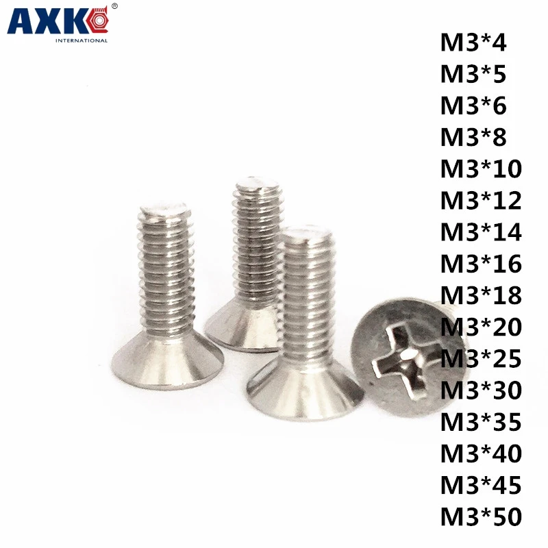 

AXK 1pcs 201 stainless steel cross countersunk head screw flat head machine screw GB819 M3*4-50MM