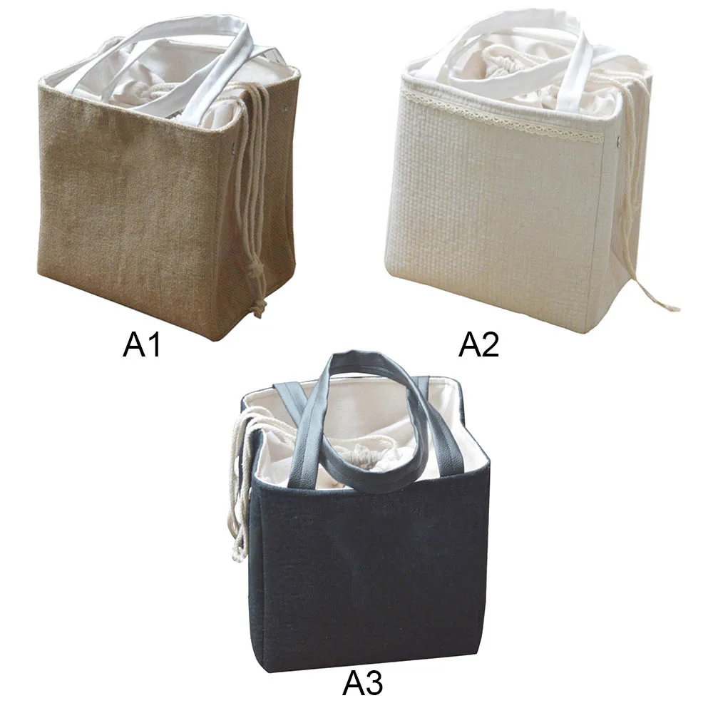 

22*16*24cm Cotton Hemp Aluminium Foil Lunch Box Portability Students Lunch Thermal Insulation Bag Student Square Portable Bag