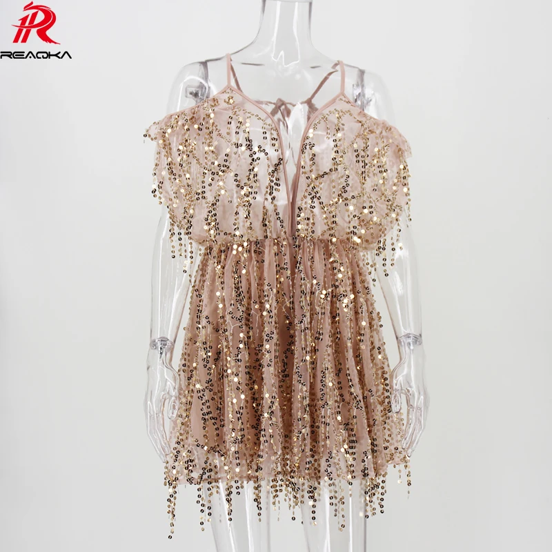 

Reaqka 2018 Summer Gold Black Sequin Embroidery Jumpsuit Romper Backless Transparent Playsuit Women Deep V Neck Bandage Overalls