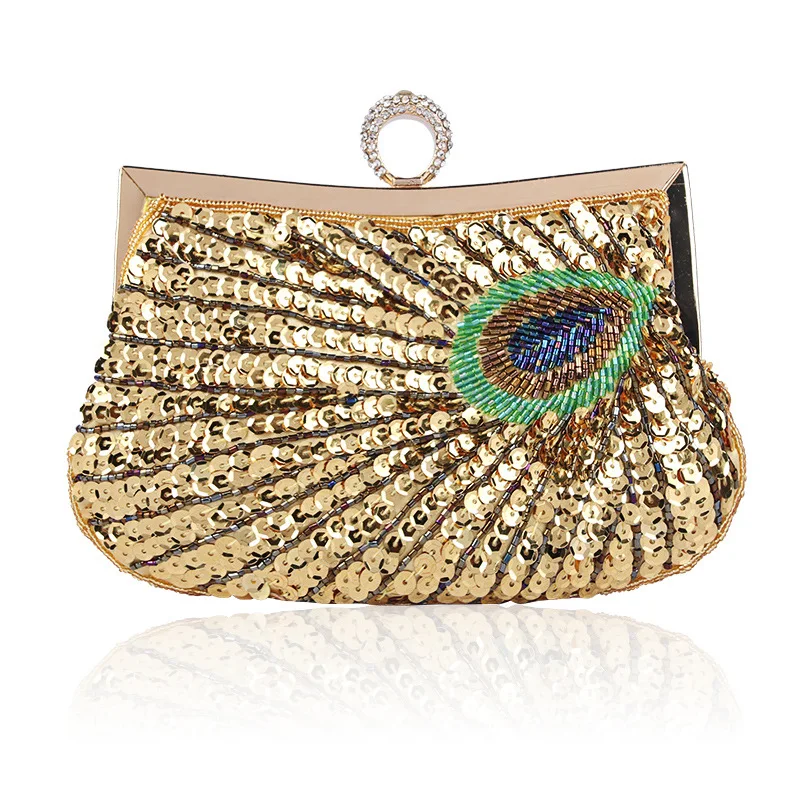 

Luxury Peacock Evening Party Bag Lady Clutch Clutches Bridal wendding Bags Women Sequined Chain Shoulder Handbags Rhinestones QF
