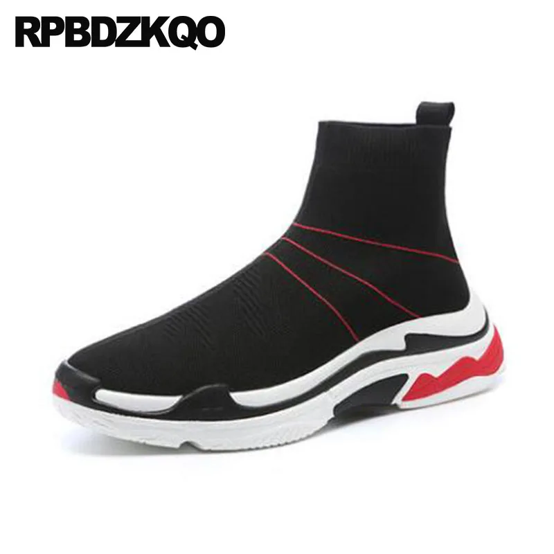 

Thick Soled Trainer Sock Sneakers Booties High Quality Mesh Wedge Men Slip On Casual Shoes Top Sole Black Boots Outdoor Ankle