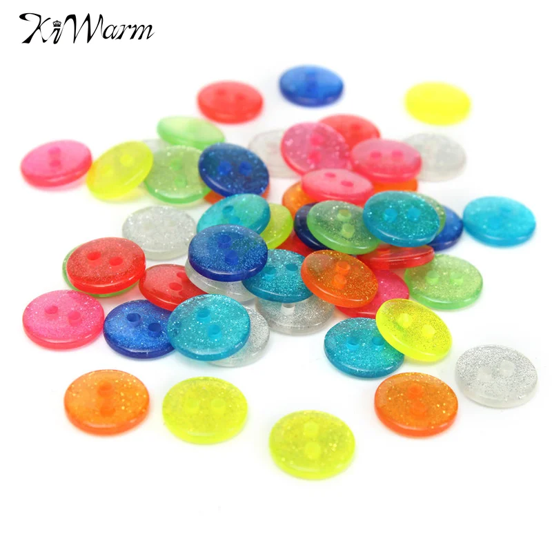

KiWarm 50pcs Mixed Colors Resin Round Glitter Sparkly Buttons Two Holes For Clothes Garment Accessories DIY Craft Decor 11.5mm