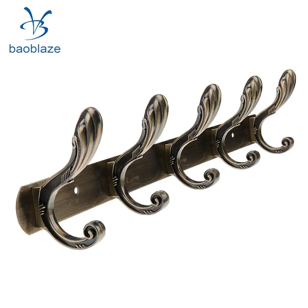 Baoblaze Wall Mounted Hook Door Hanger Coat/Hat/Clothes/Robe/Towel Hook Metal Hanger Rail Rack Holder with 5 Hook