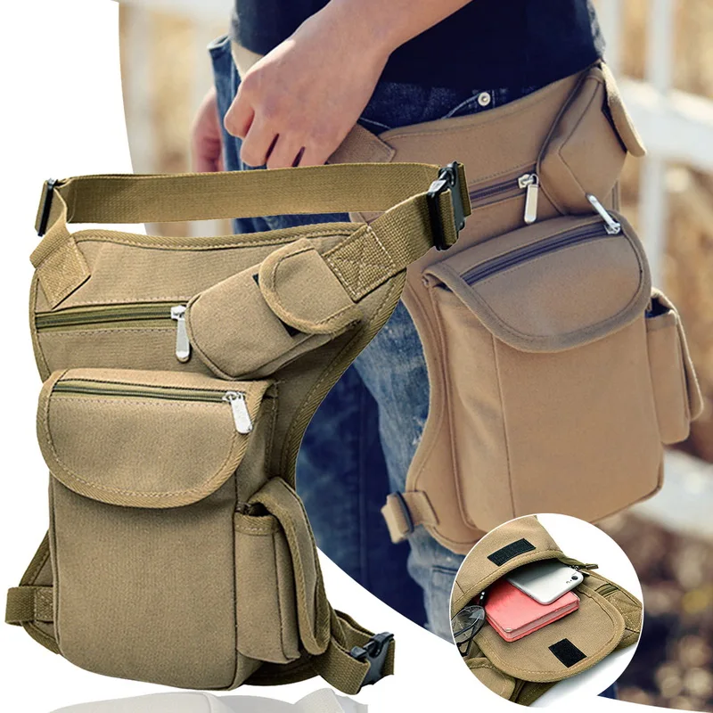 

SHUJIN Men Military Tactical Travel Riding Motorcycle Bags Portable Waist Messenger Bag Casual Canvas Thigh Leg Multi- Pouch Bag